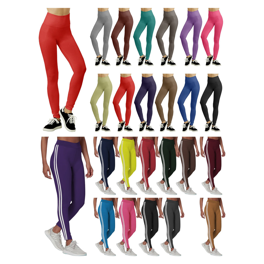 5-Pack Womens Fleece-Lined High Waisted Workout Yoga Leggings Image 1