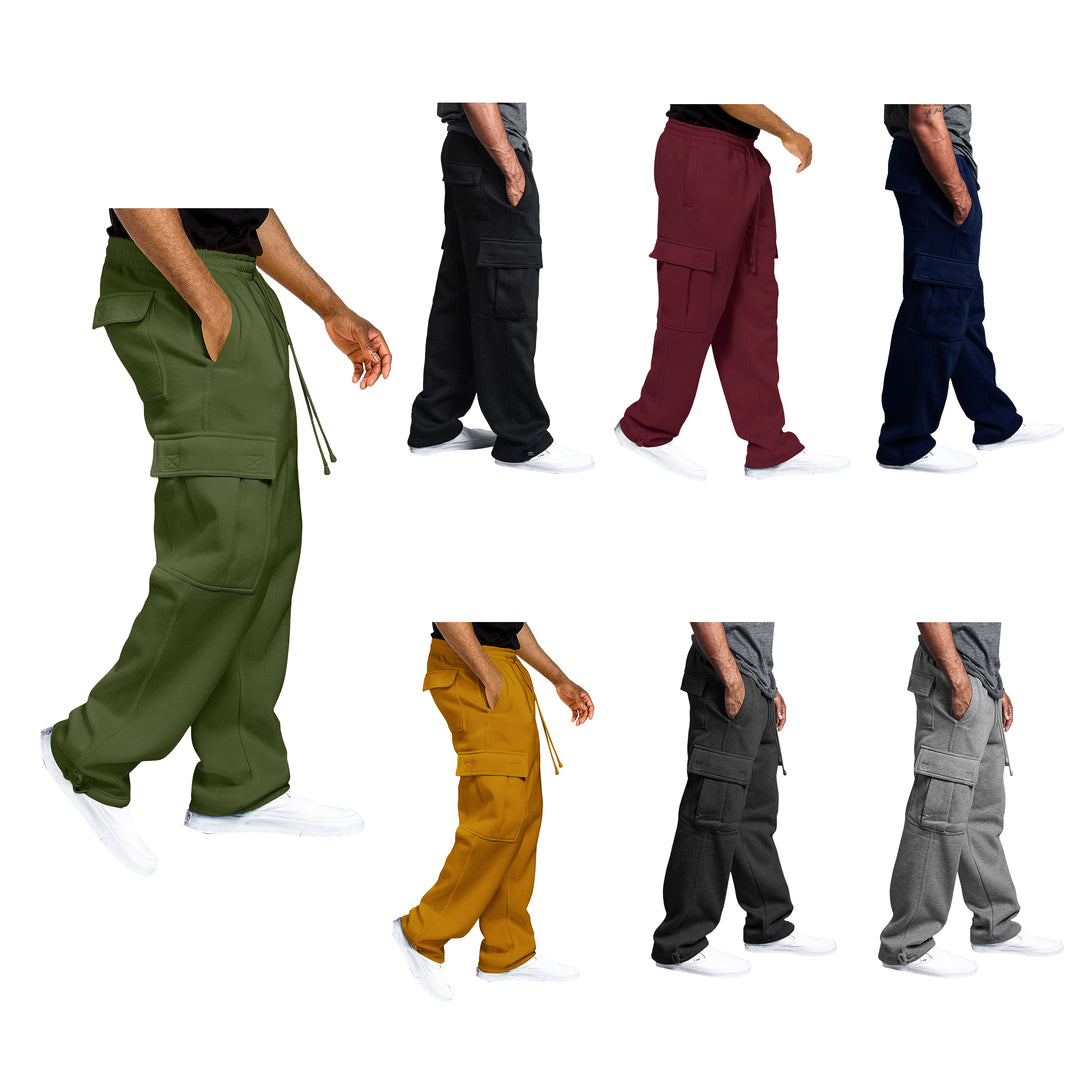 Mens Casual Cargo Jogger Sweatpants 2-Pack Elastic Waist Multi-Pocket Activewear Image 1