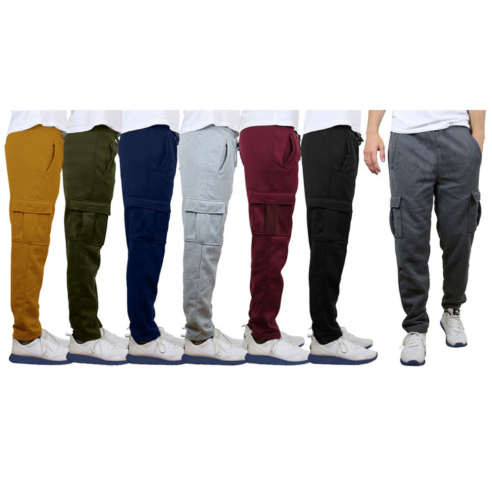 Mens Casual Cargo Jogger Sweatpants 2-Pack Elastic Waist Multi-Pocket Activewear Image 2