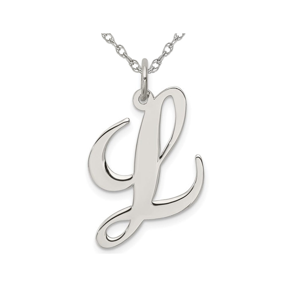 Sterling Silver Fancy Script Initial -L- Pendant Necklace Charm with Chain Image 1