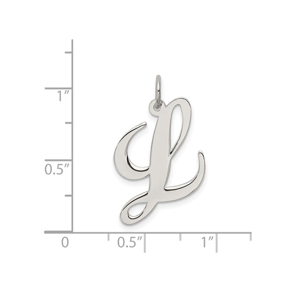 Sterling Silver Fancy Script Initial -L- Pendant Necklace Charm with Chain Image 2