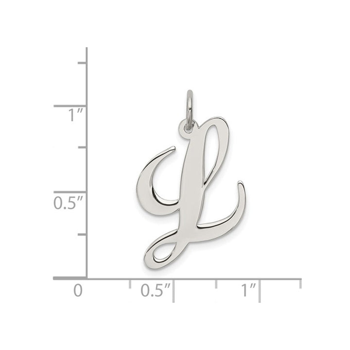 Sterling Silver Fancy Script Initial -L- Pendant Necklace Charm with Chain Image 2