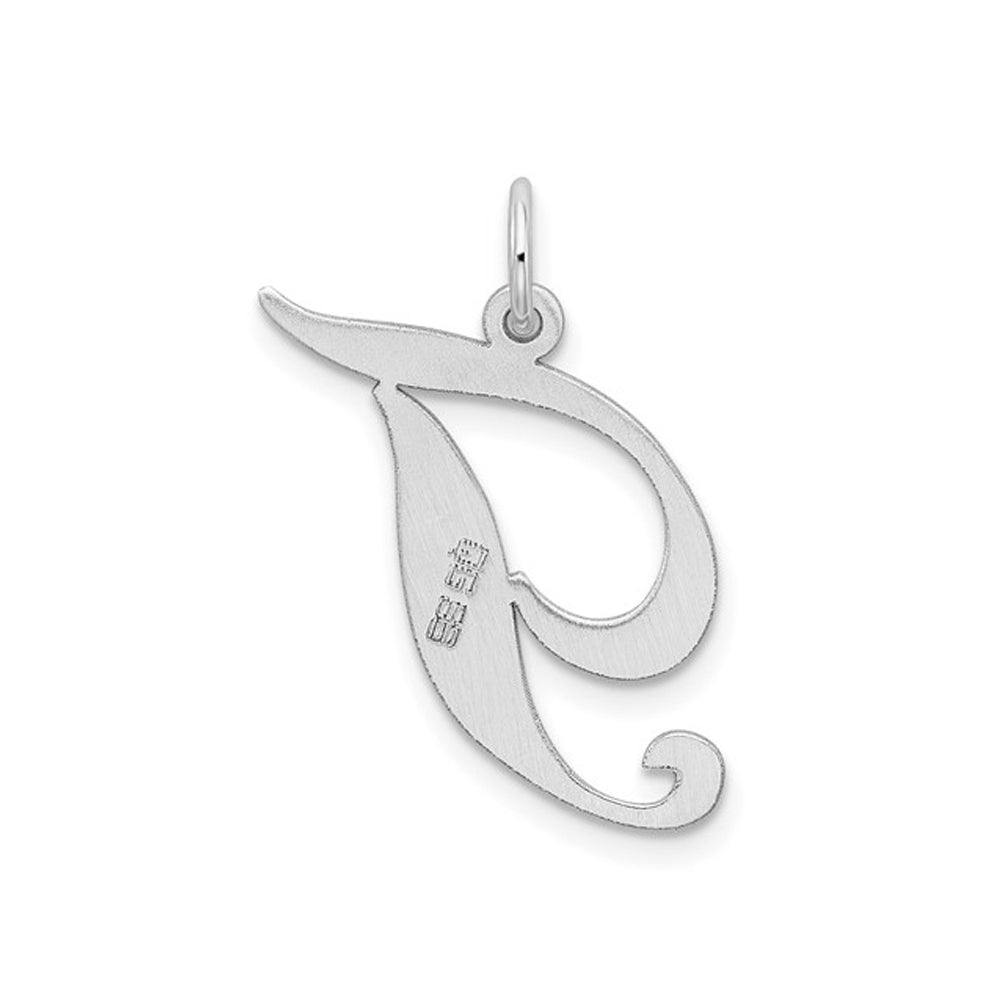 Sterling Silver Fancy Script Initial -T- Pendant Necklace Charm with Chain Image 2