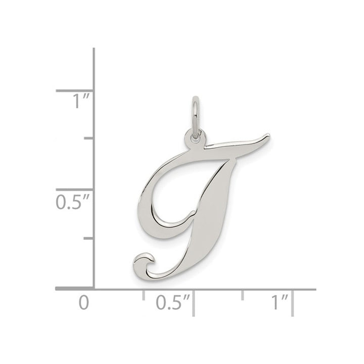 Sterling Silver Fancy Script Initial -T- Pendant Necklace Charm with Chain Image 3