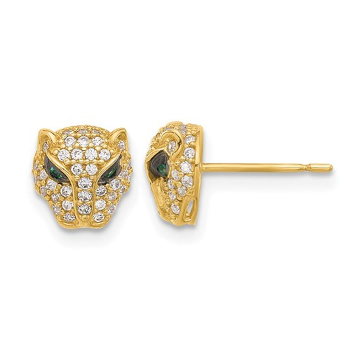 10K Yellow Gold Lioness Head Earrings with Cubic Zirconia (CZ)s Image 1