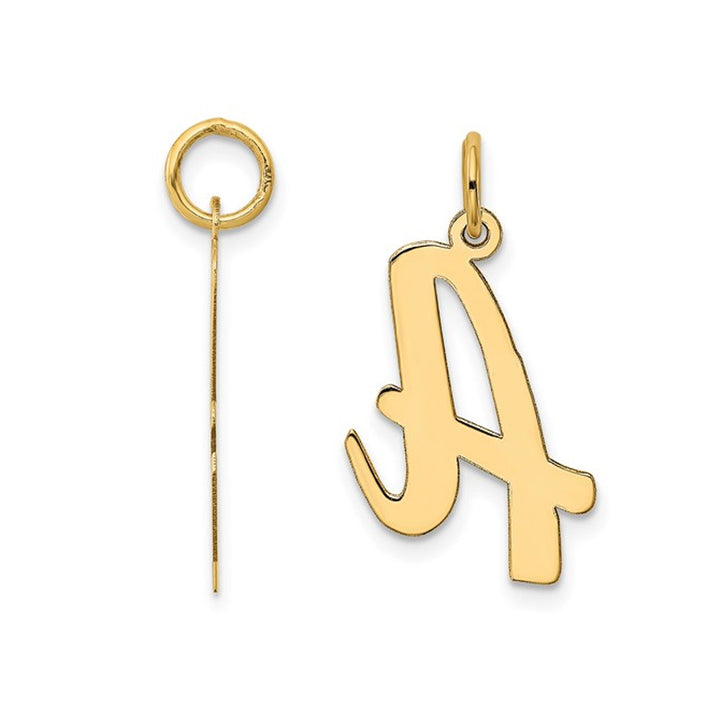 10K Yellow Gold Script Initial -A- Pendant Necklace Charm with Chain Image 2