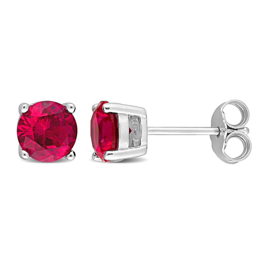 2.00 Carat (ctw) Lab-Created Ruby Solitaire Stud Earrings in Sterling Silver (6mm) Image 1