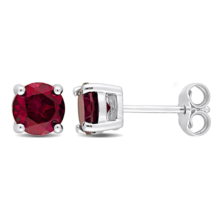 2.00 Carat (ctw) Garnet Solitaire Stud Earrings in Sterling Silver (6mm) Image 1