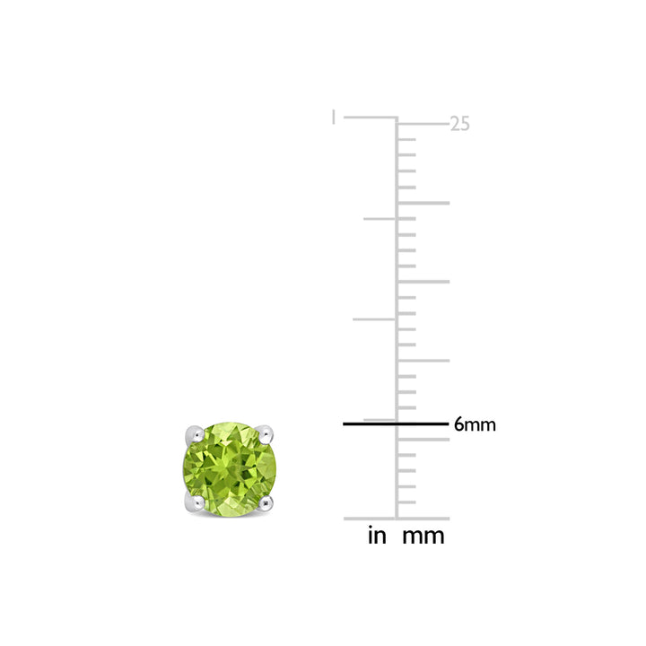 1.50 Carat (ctw) Green Peridot Solitaire Stud Earrings in Sterling Silver (6mm) Image 3