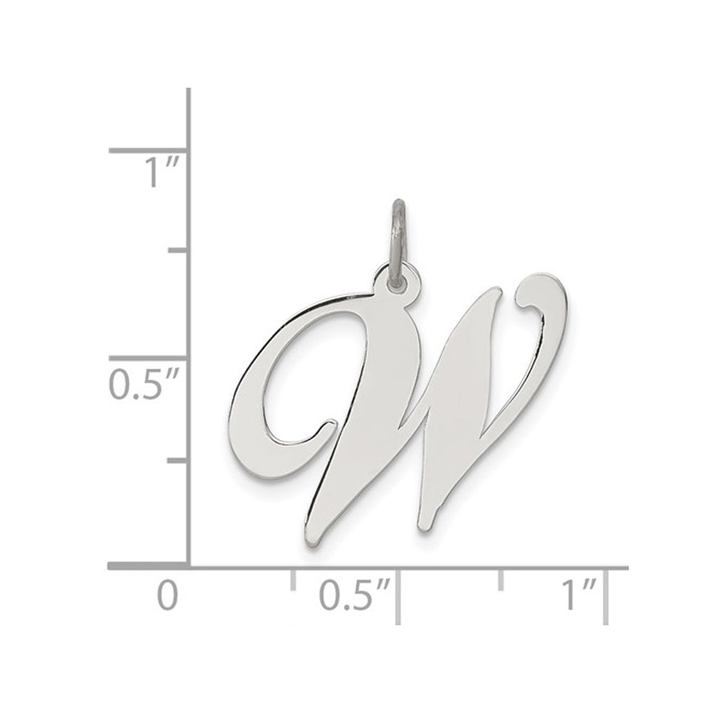 Sterling Silver Fancy Script Initial -W- Pendant Necklace Charm with Chain Image 3