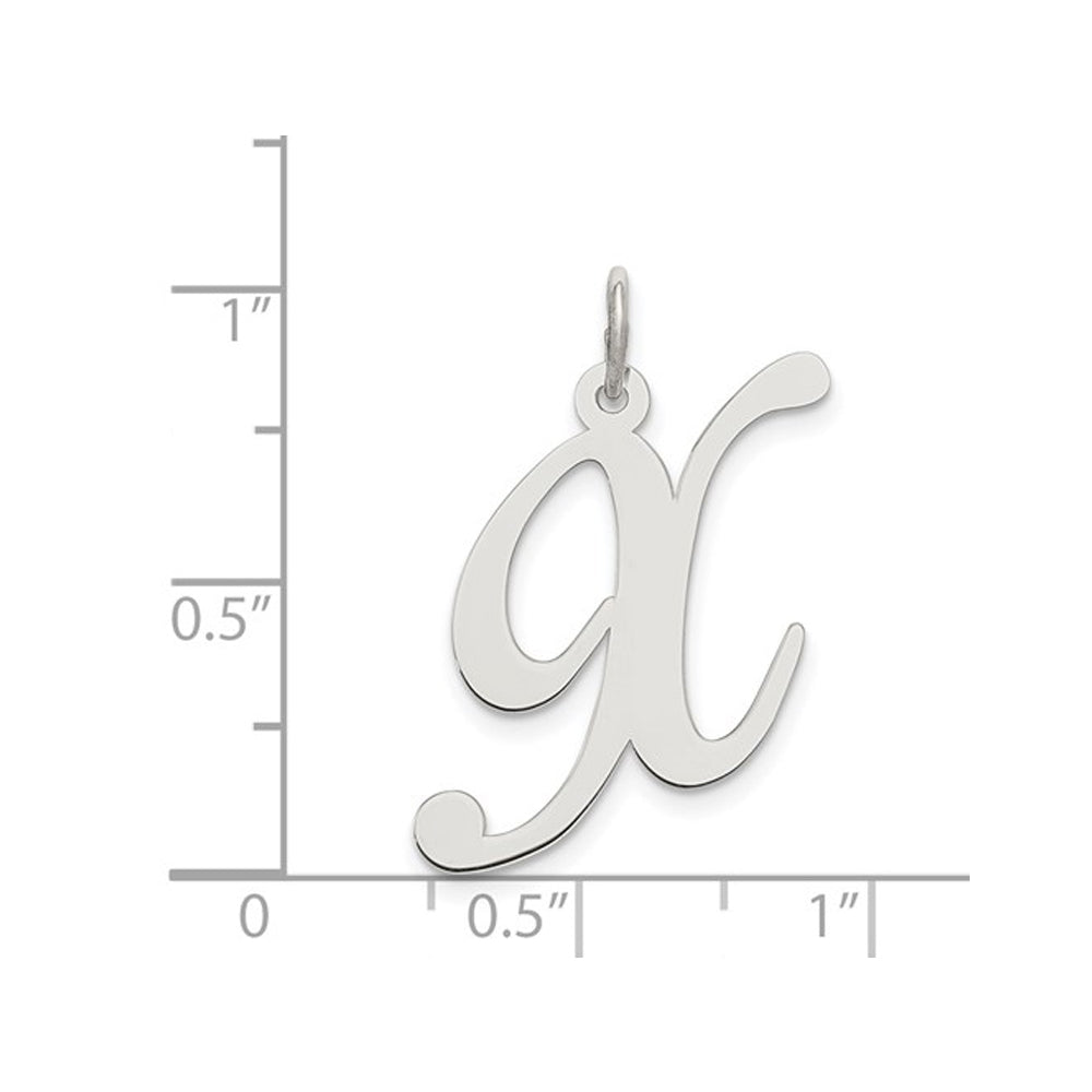 Sterling Silver Fancy Script Initial -X- Pendant Necklace Charm with Chain Image 2