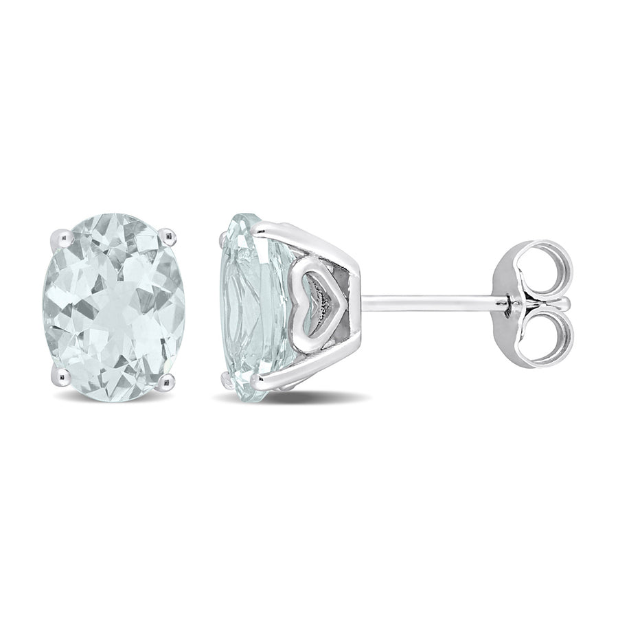 3.00 Carat (ctw) Aquamarine Oval Stud Earrings in Sterling Silver Image 1