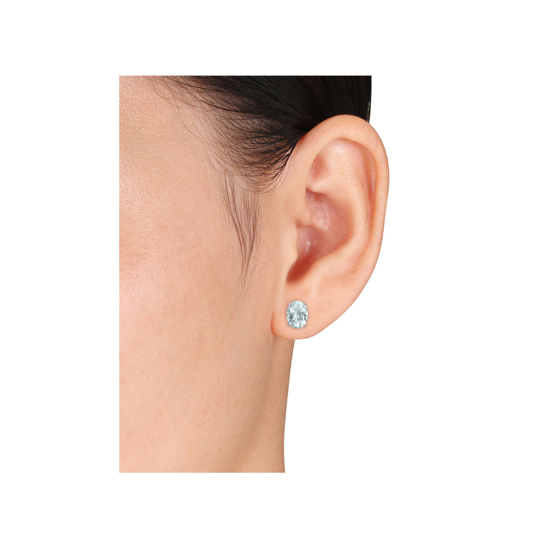 3.00 Carat (ctw) Aquamarine Oval Stud Earrings in Sterling Silver Image 4