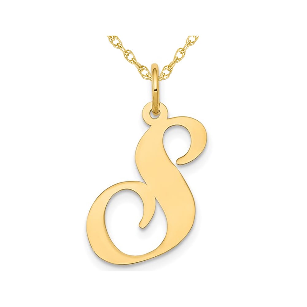 10K Yellow Gold Fancy Script Initial -S- Pendant Necklace Charm with Chain Image 1