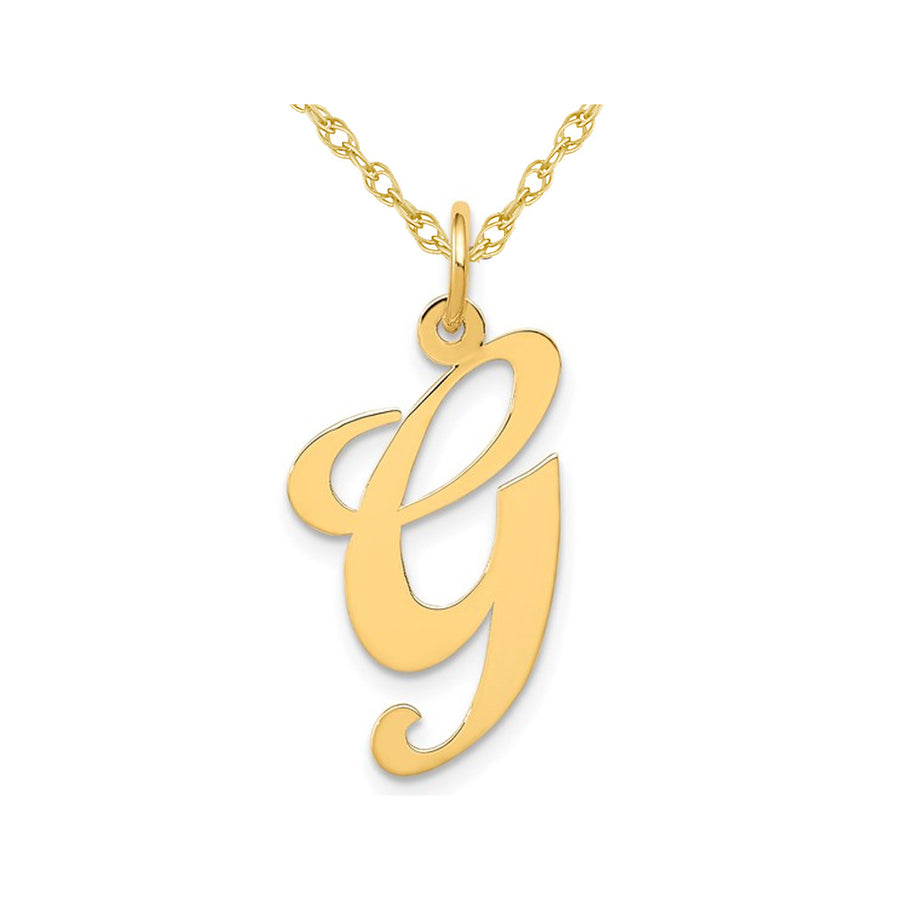 10K Yellow Gold Fancy Script Initial -G- Pendant Necklace Charm with Chain Image 1