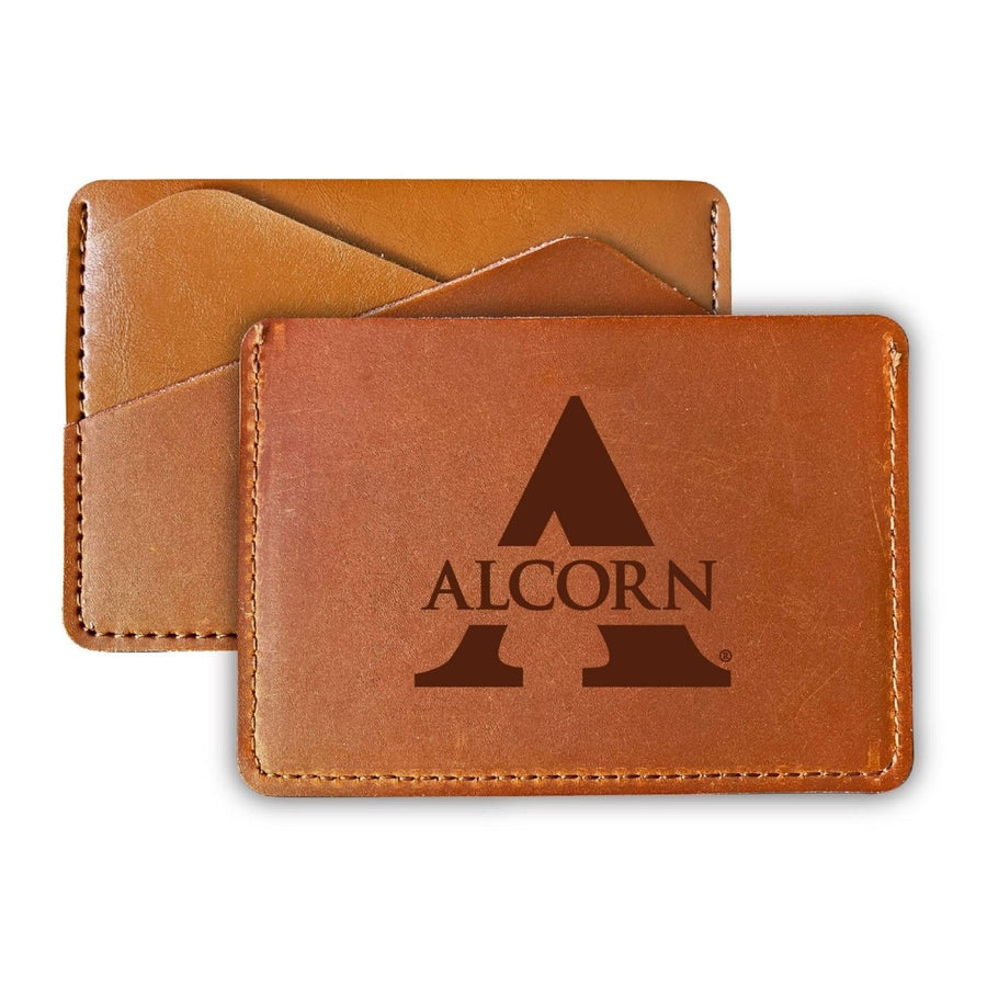 Elegant Alcorn State Braves Leather Card Holder Wallet - Slim ProfileEngraved Design Image 1