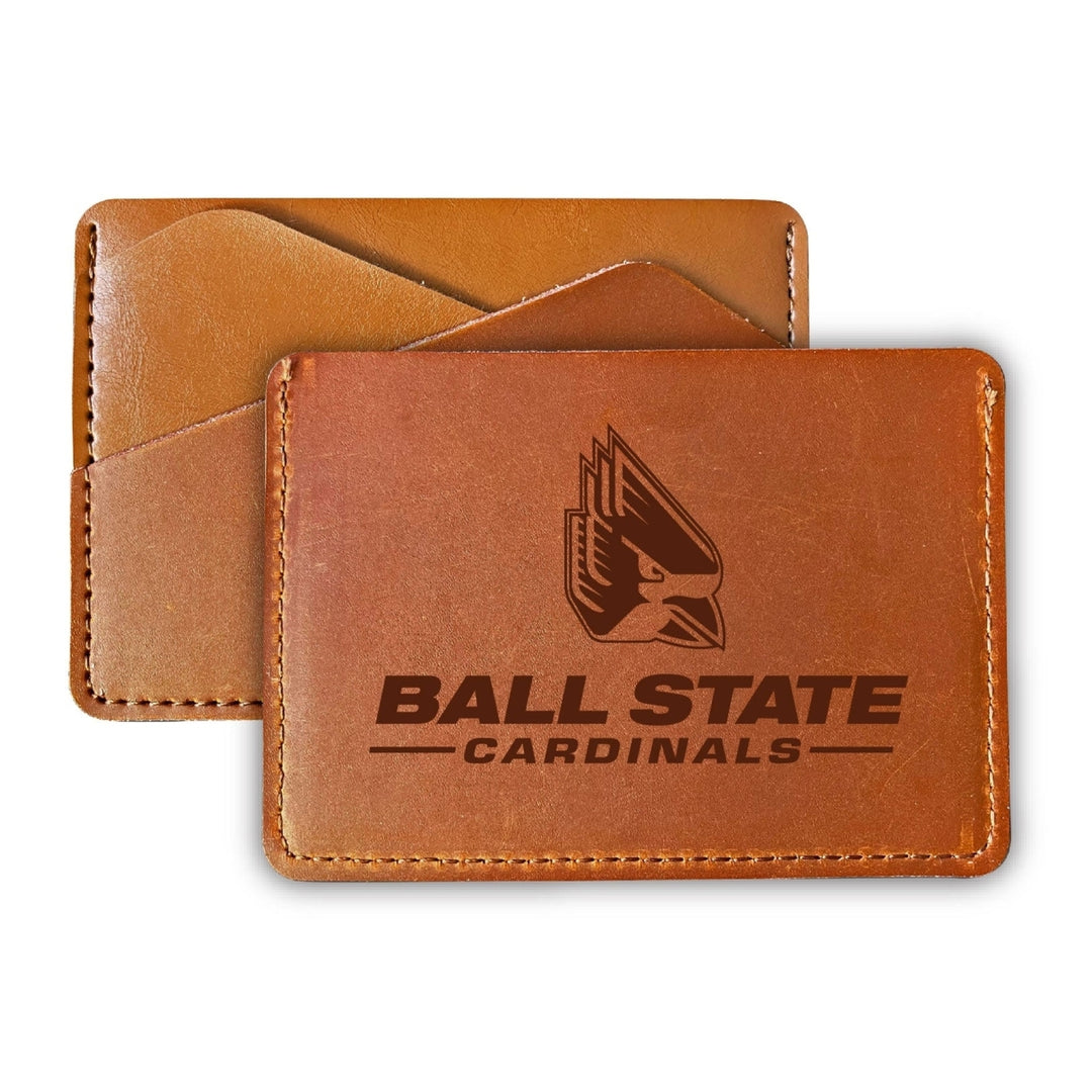 Elegant Ball State University Leather Card Holder Wallet - Slim Profile Engraved Design Image 1