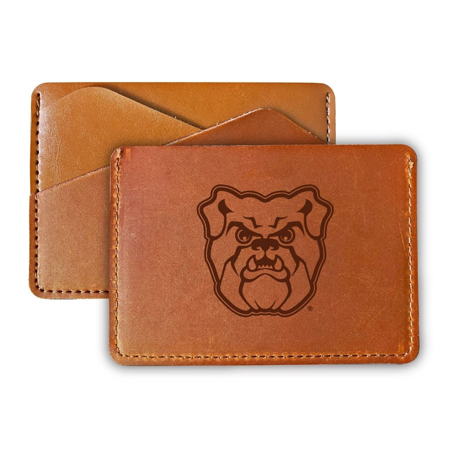 Elegant Butler Bulldogs Leather Card Holder Wallet - Slim ProfileEngraved Design Image 1