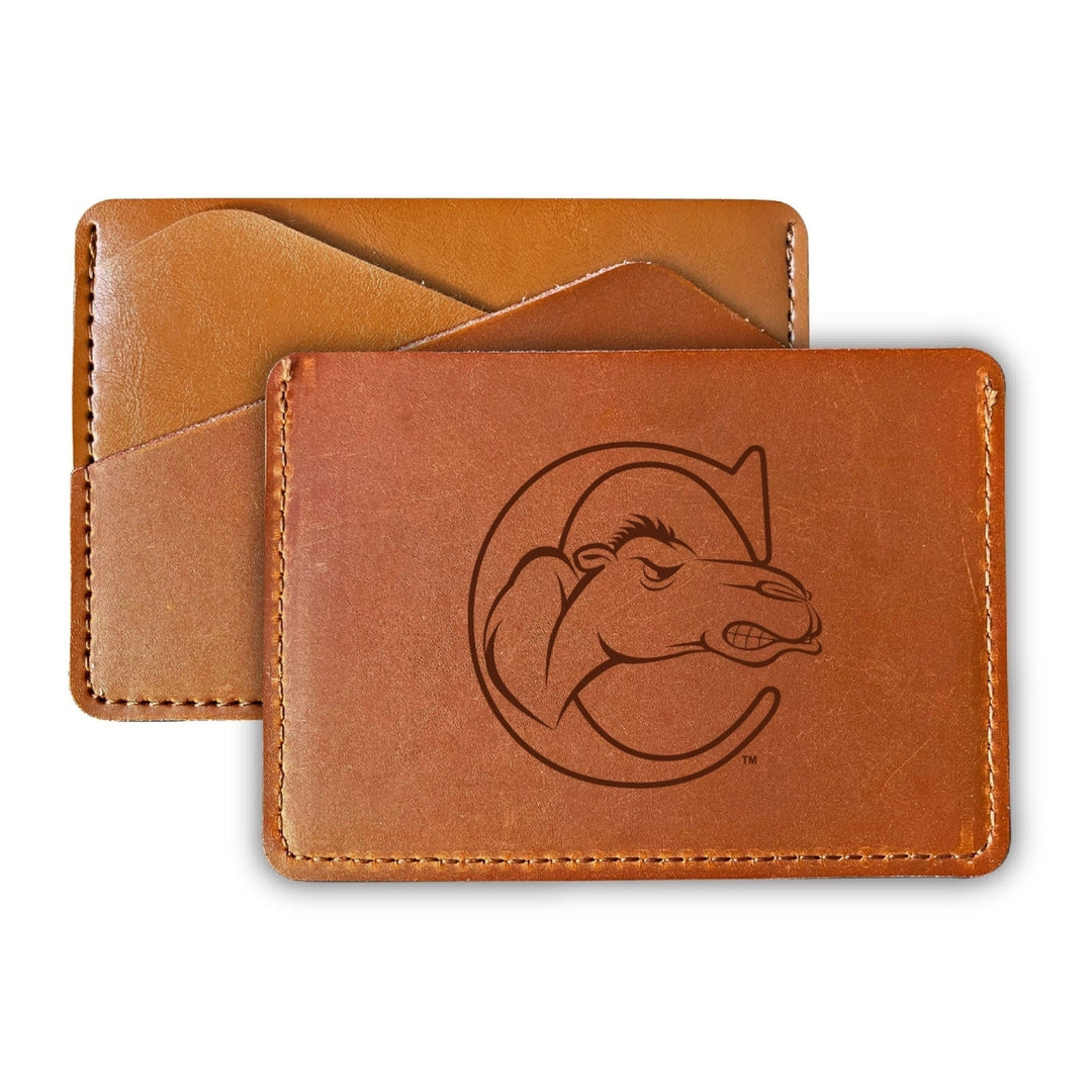 Elegant Campbell University Fighting Camels Leather Card Holder Wallet - Slim Profile Engraved Design Image 1