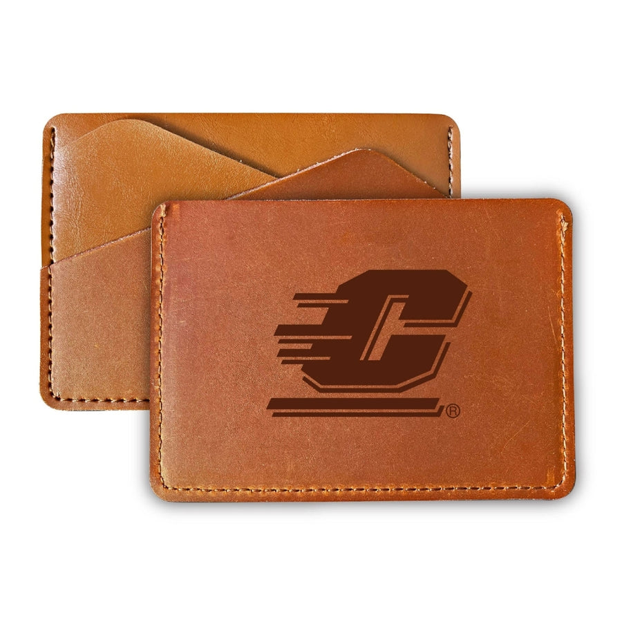 Elegant Central Michigan University Leather Card Holder Wallet - Slim Profile Engraved Design Image 1