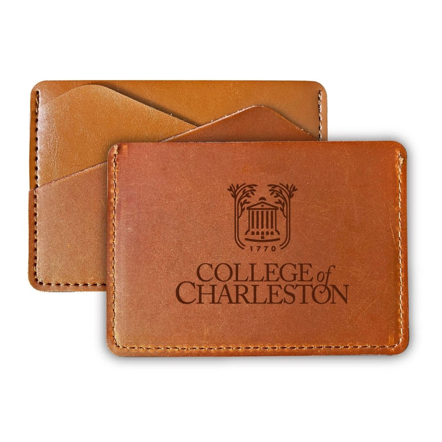 Elegant College of Charleston Leather Card Holder Wallet - Slim ProfileEngraved Design Image 1