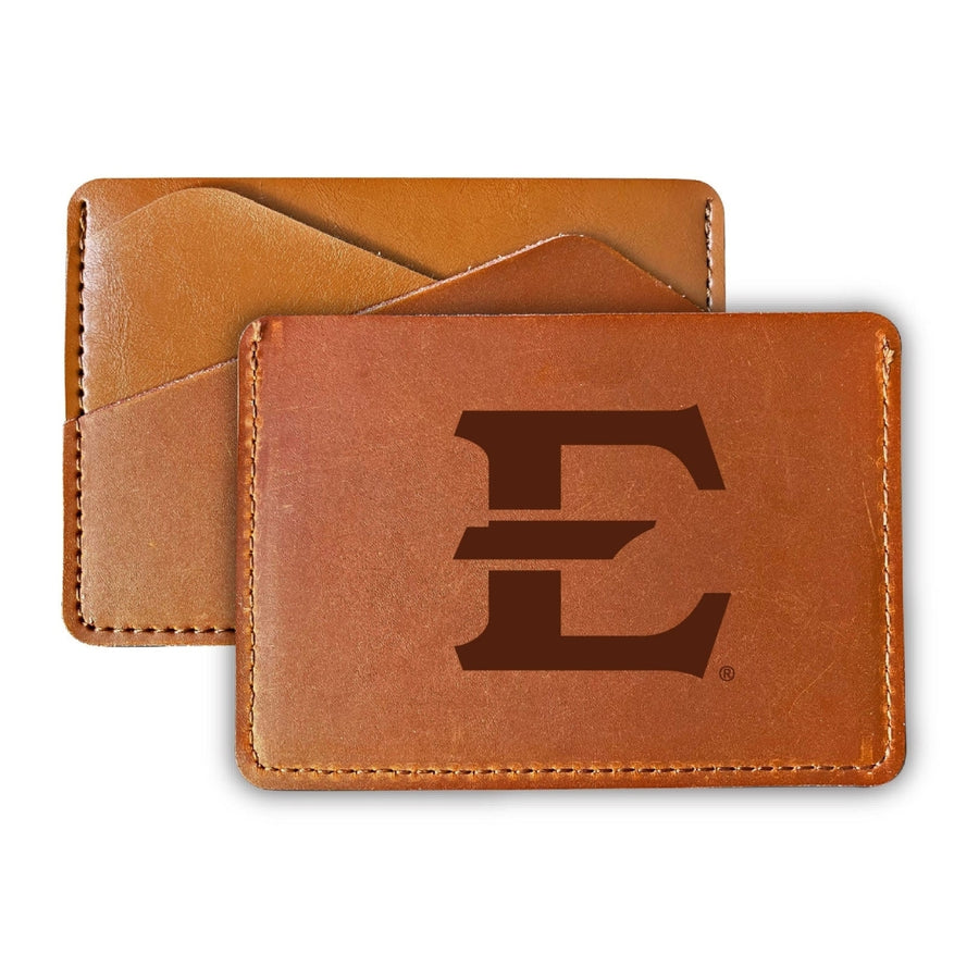 Elegant East Tennessee State University Leather Card Holder Wallet - Slim Profile Engraved Design Image 1