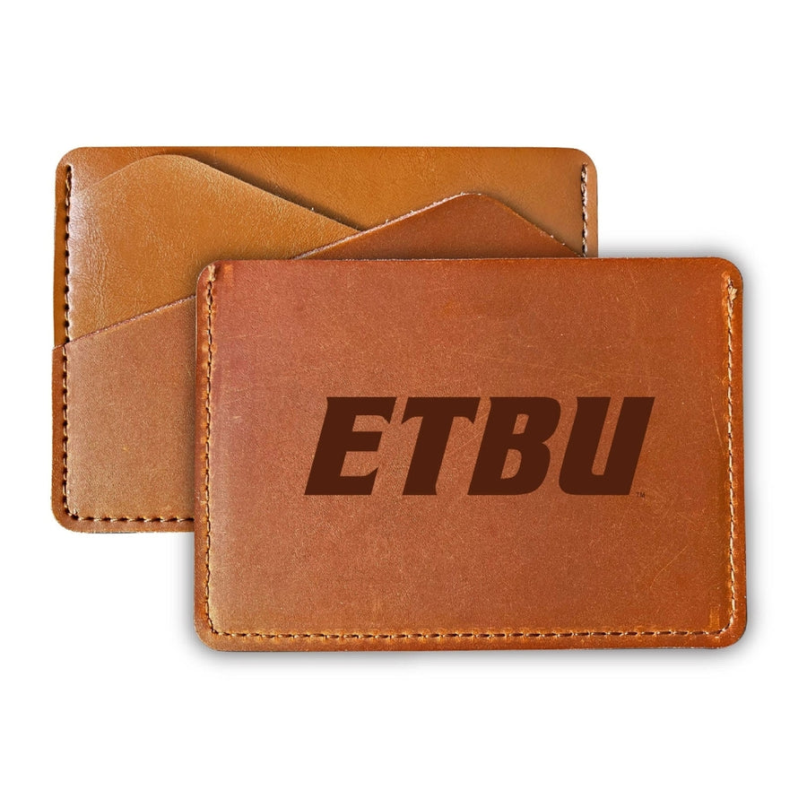 Elegant East Texas Baptist University Leather Card Holder Wallet - Slim Profile Engraved Design Image 1