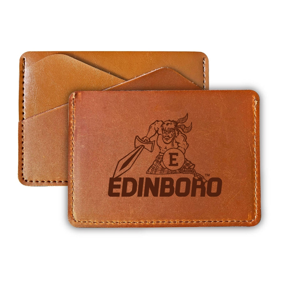 Elegant Edinboro University Leather Card Holder Wallet - Slim ProfileEngraved Design Image 1