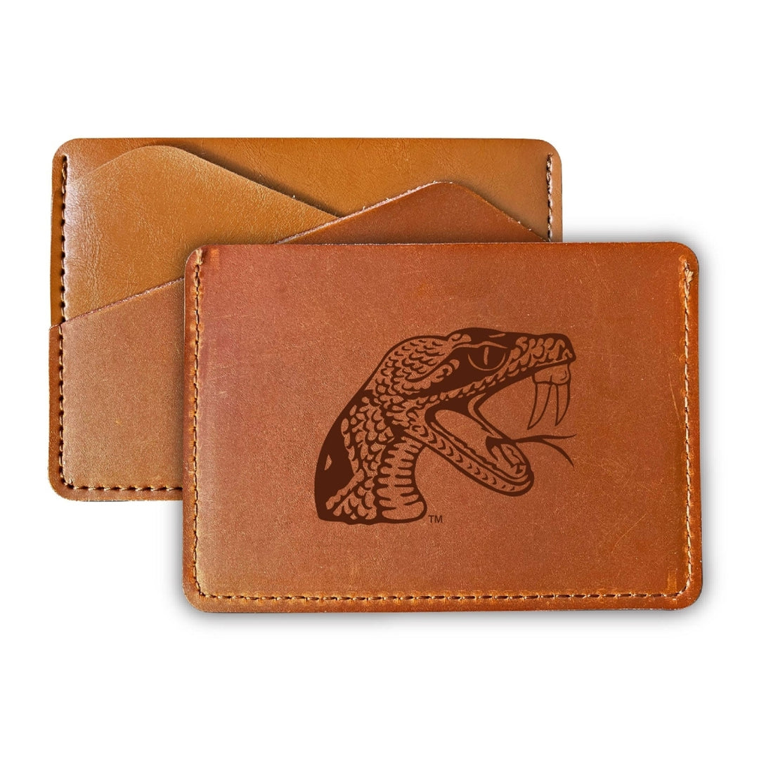 Elegant Florida AandM Rattlers Leather Card Holder Wallet - Slim Profile Engraved Design Image 1