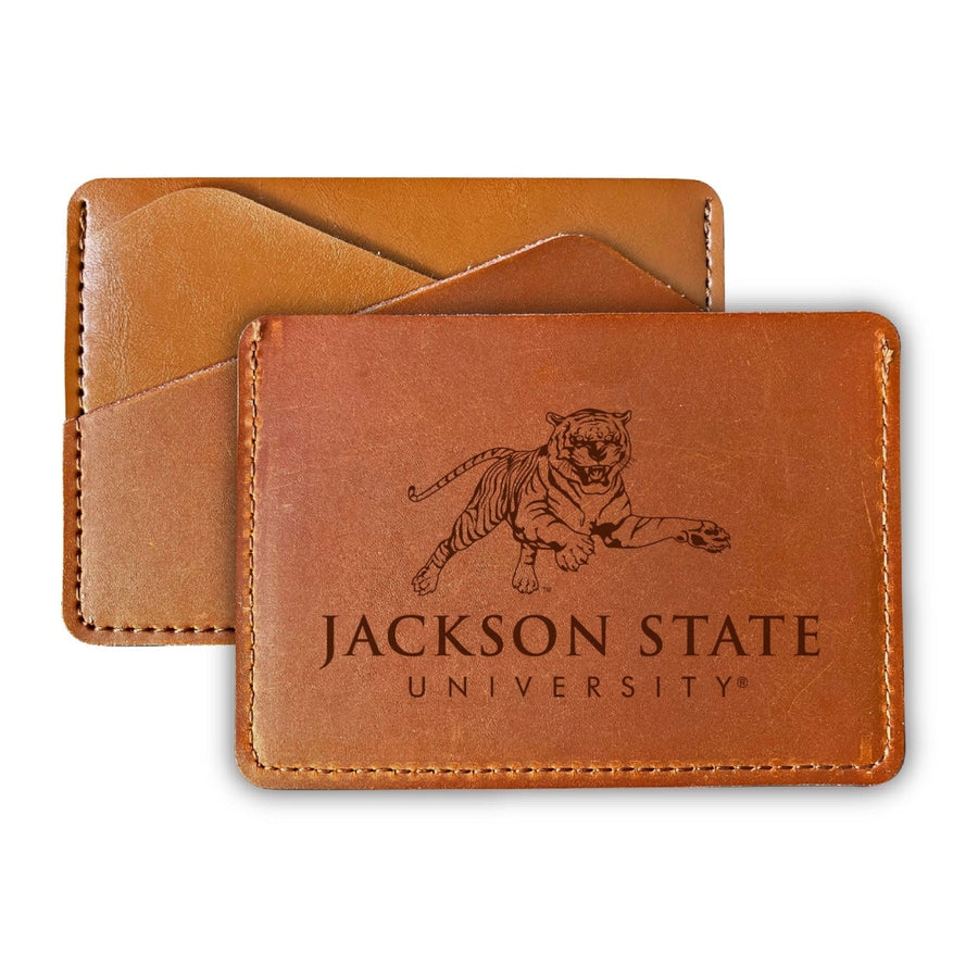 Elegant Jackson State University Leather Card Holder Wallet - Slim Profile Engraved Design Image 1