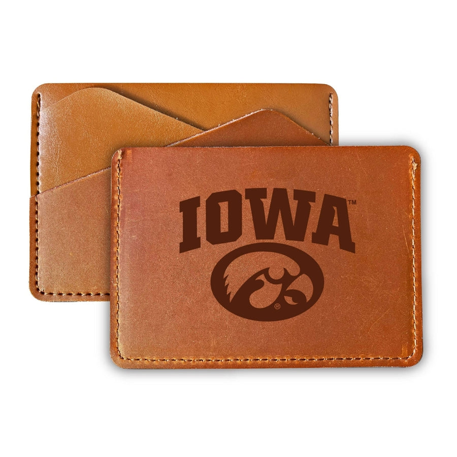 Elegant Iowa Hawkeyes Leather Card Holder Wallet - Slim Profile Engraved Design Image 1