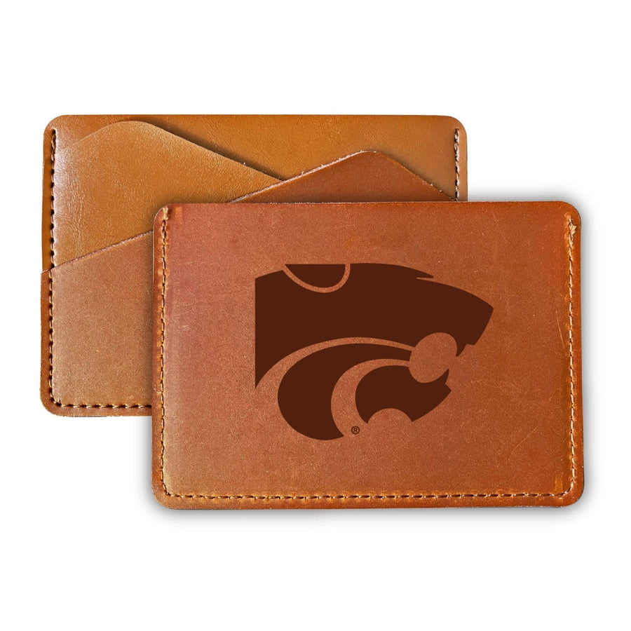 Elegant Kansas State Wildcats Leather Card Holder Wallet - Slim Profile Engraved Design Image 1