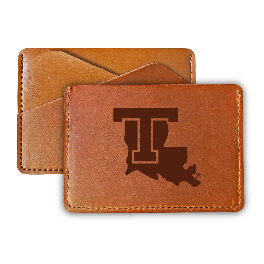 Elegant Louisiana Tech Bulldogs Leather Card Holder Wallet - Slim Profile Engraved Design Image 1