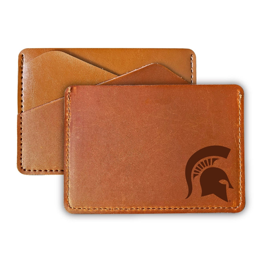 Elegant Michigan State Spartans Leather Card Holder Wallet - Slim Profile Engraved Design Image 1