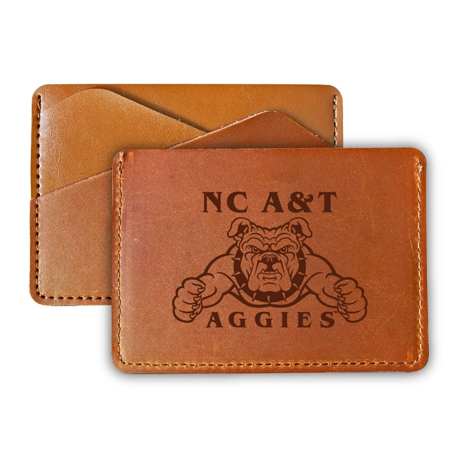 Elegant North Carolina AandT State Aggies Leather Card Holder Wallet - Slim Profile Engraved Design Image 1