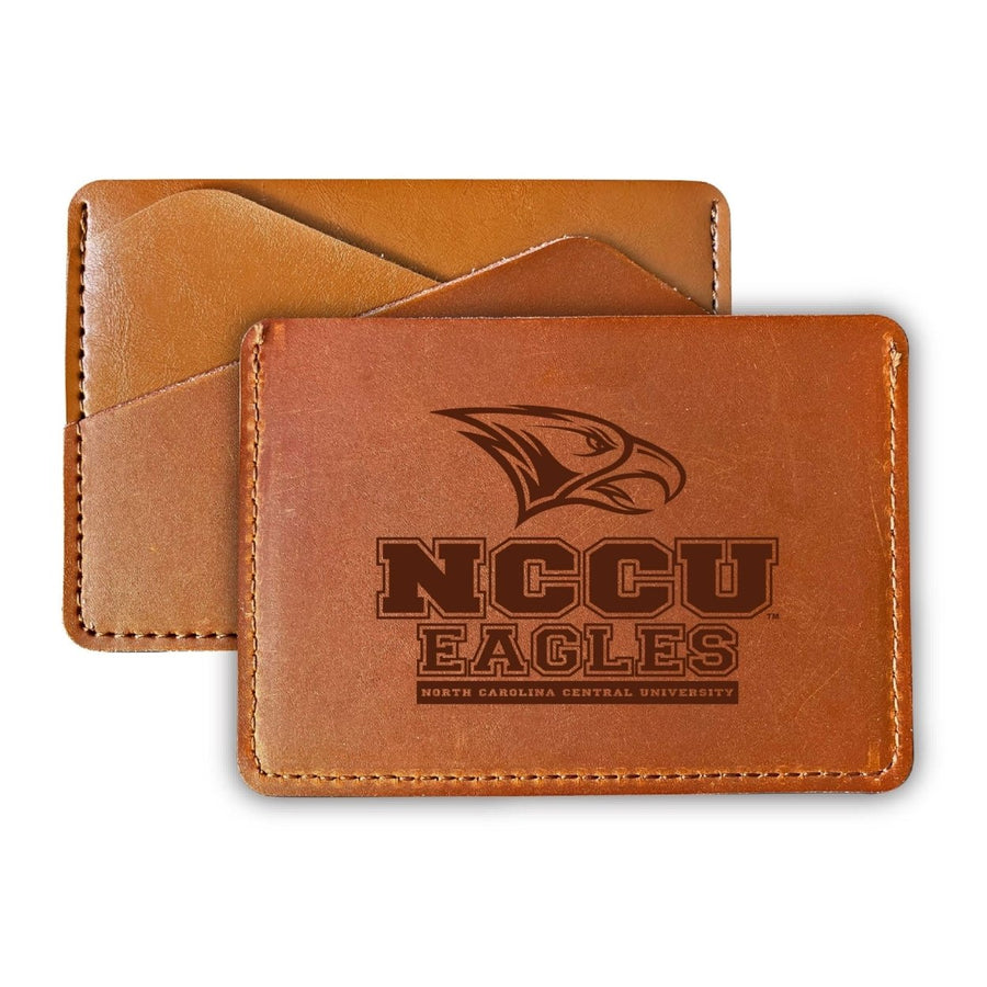 Elegant North Carolina Central Eagles Leather Card Holder Wallet - Slim ProfileEngraved Design Image 1