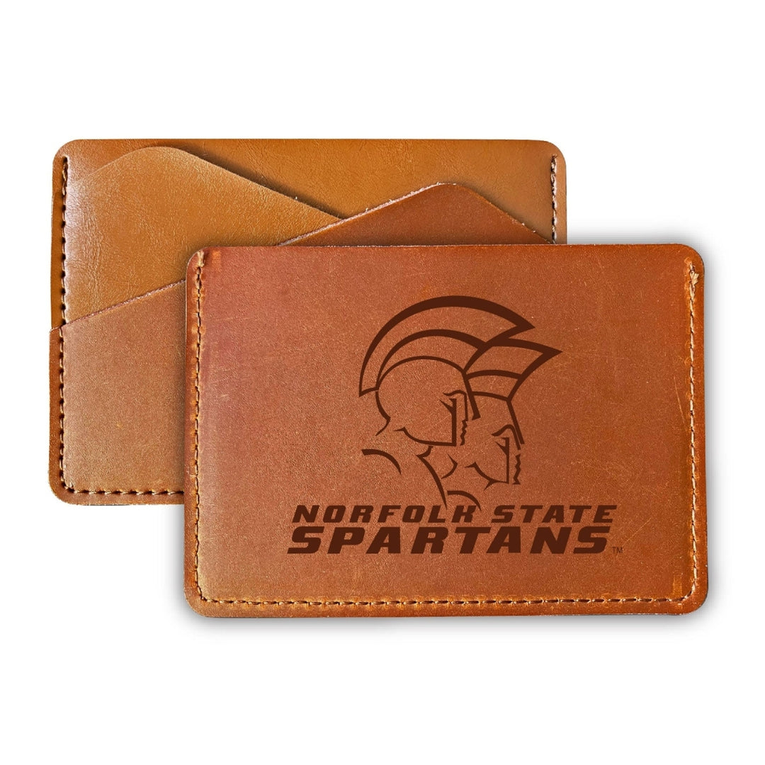 Elegant Norfolk State University Leather Card Holder Wallet - Slim Profile Engraved Design Image 1