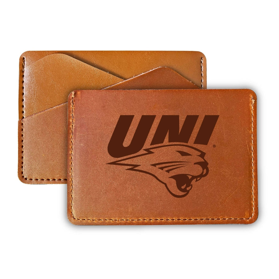 Elegant Northern Iowa Panthers Leather Card Holder Wallet - Slim Profile Engraved Design Image 1