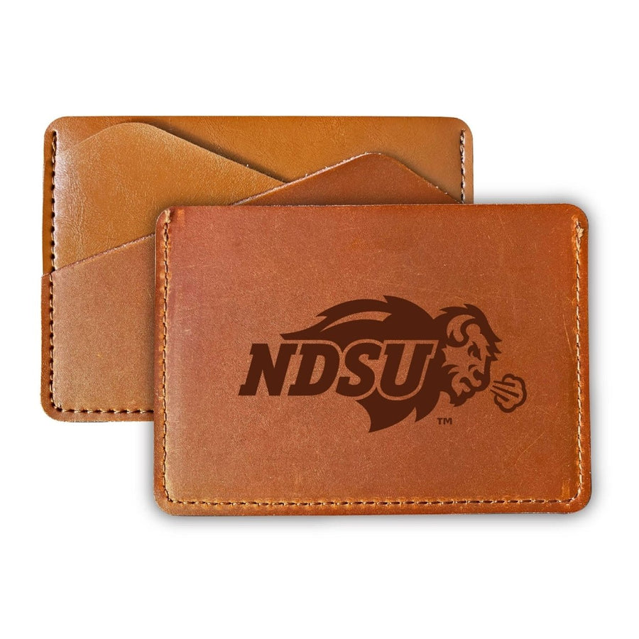 Elegant North Dakota State Bison Leather Card Holder Wallet - Slim ProfileEngraved Design Image 1