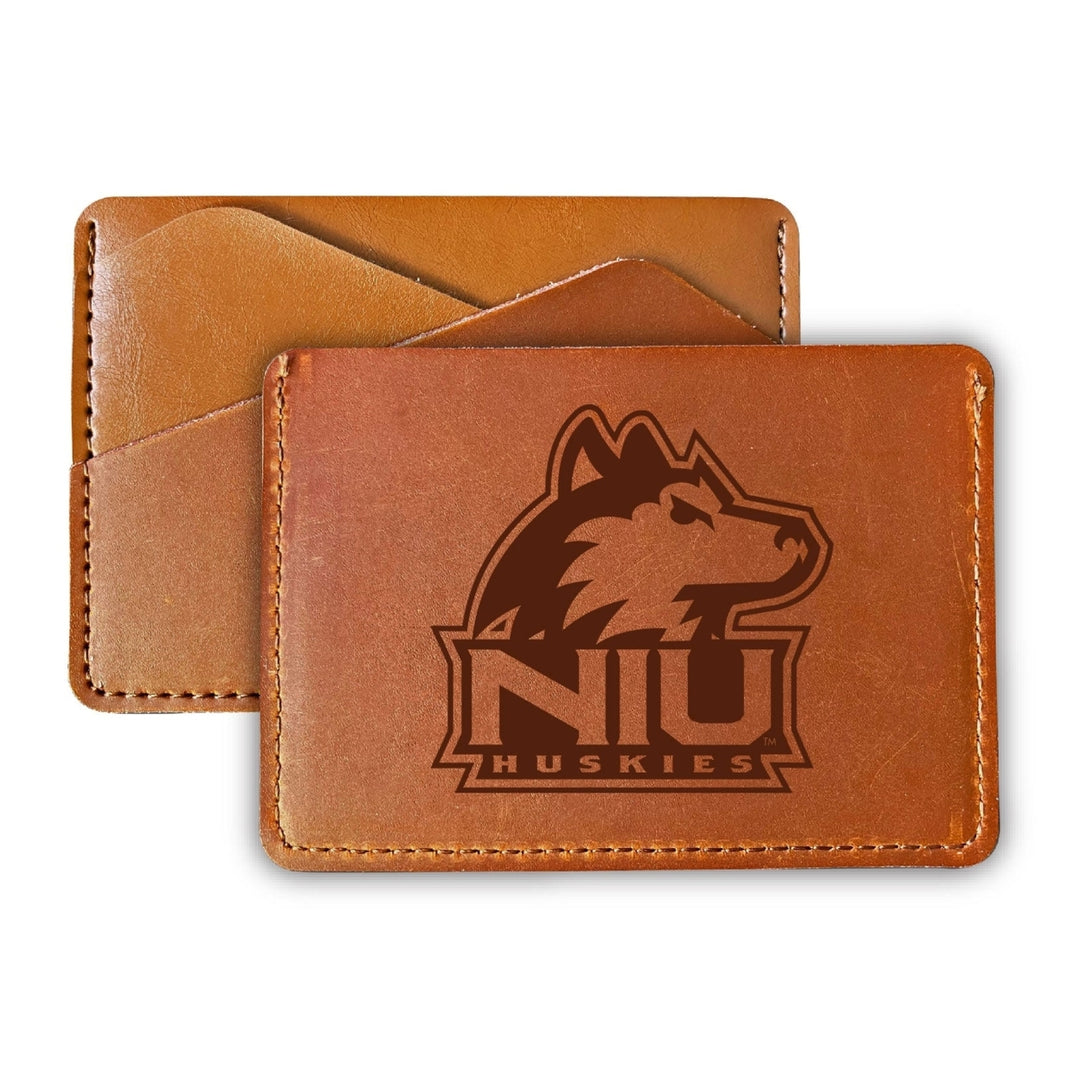 Elegant Northern Illinois Huskies Leather Card Holder Wallet - Slim Profile Engraved Design Image 1