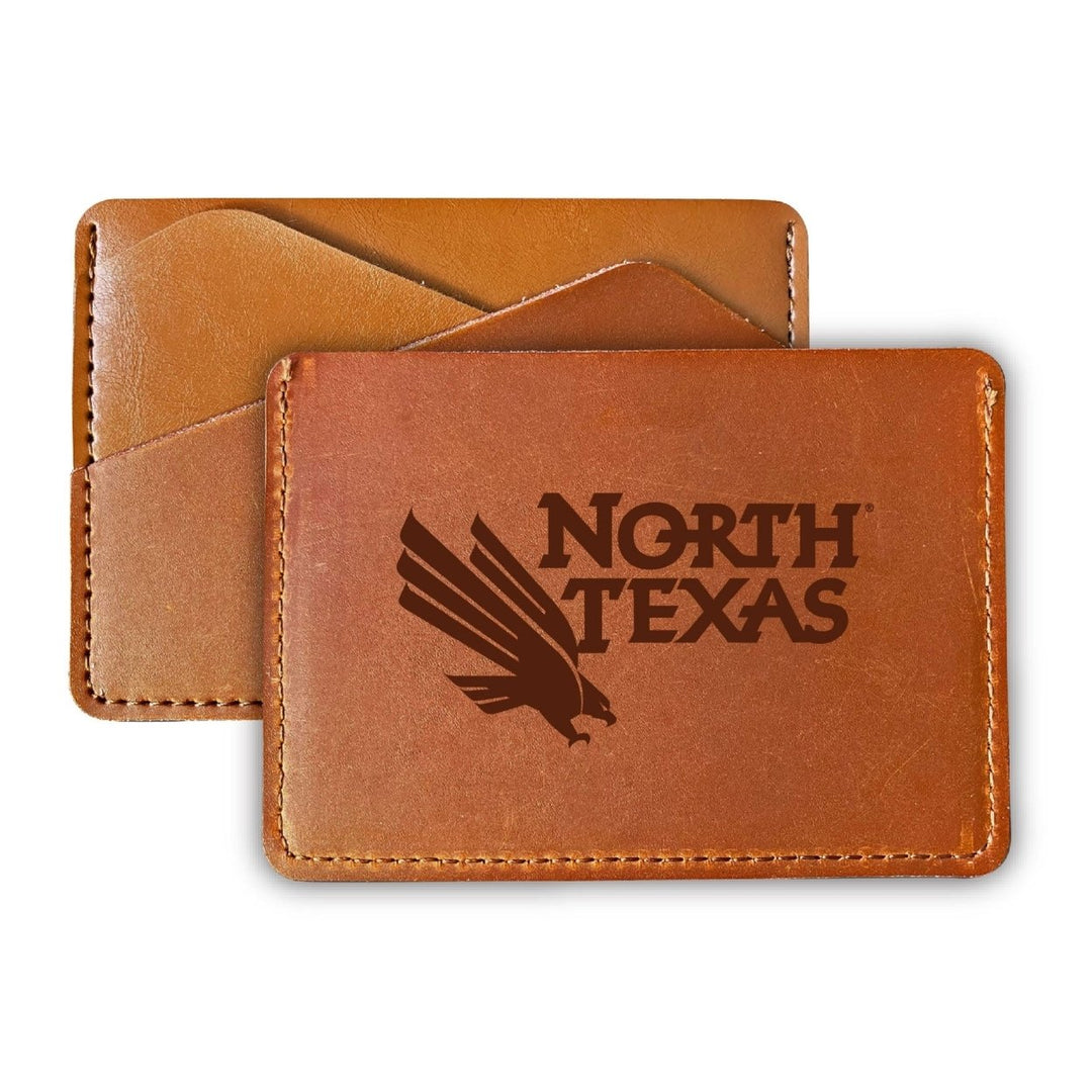 Elegant North Texas Leather Card Holder Wallet - Slim ProfileEngraved Design Image 1