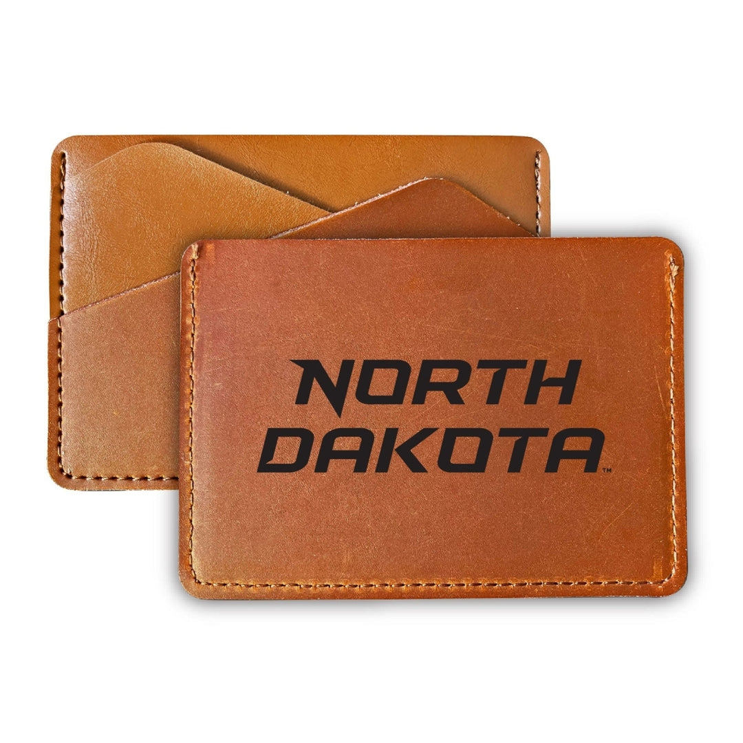 Elegant North Dakota Fighting Hawks Leather Card Holder Wallet - Slim Profile Engraved Design Image 1