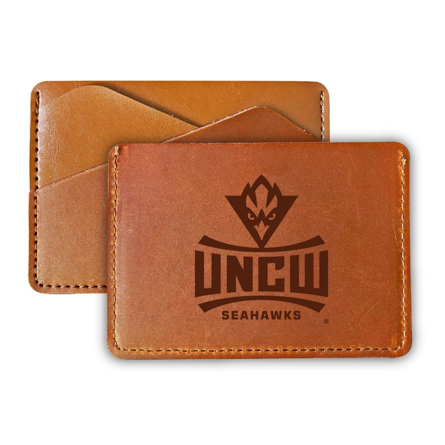 Elegant North Carolina Wilmington Seahawks Leather Card Holder Wallet - Slim ProfileEngraved Design Image 1