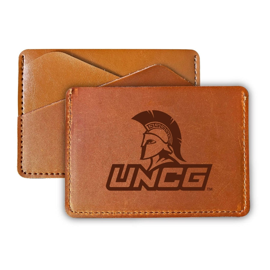 Elegant North Carolina Greensboro Spartans Leather Card Holder Wallet - Slim ProfileEngraved Design Image 1