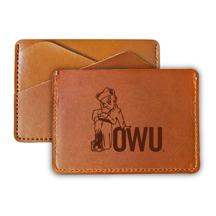 Elegant Ohio Wesleyan University Leather Card Holder Wallet - Slim Profile Engraved Design Image 1