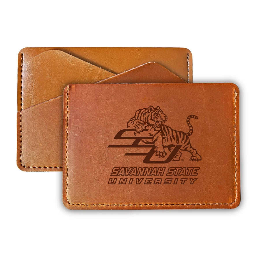 Elegant Savannah State University Leather Card Holder Wallet - Slim Profile Engraved Design Image 1