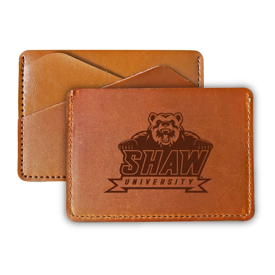 Elegant Shaw University Bears Leather Card Holder Wallet - Slim Profile Engraved Design Image 1