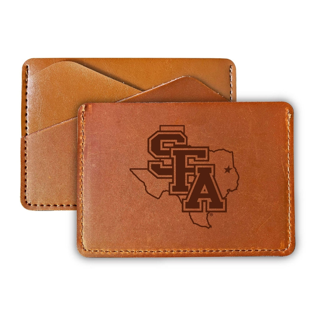 Elegant Stephen F. Austin State University Leather Card Holder Wallet - Slim Profile Engraved Design Image 1