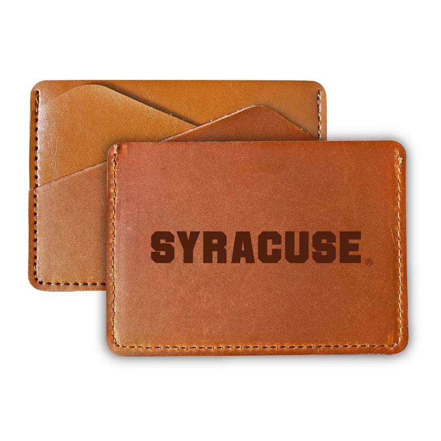 Elegant Syracuse Orange Leather Card Holder Wallet - Slim ProfileEngraved Design Image 1
