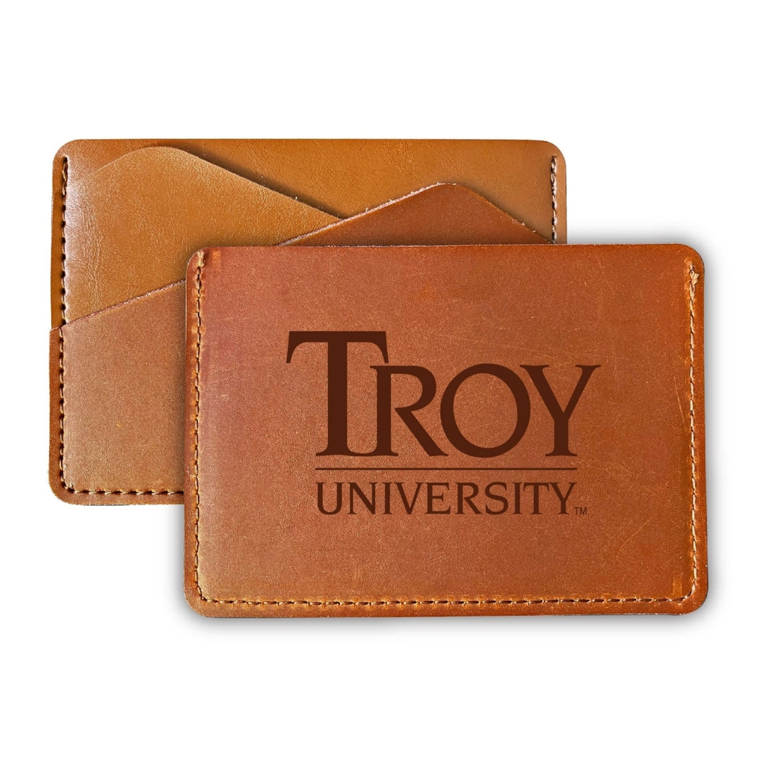 Elegant Troy University Leather Card Holder Wallet - Slim Profile Engraved Design Image 1